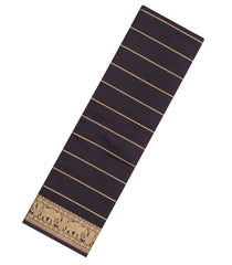 Black Handloom Kanchi Cotton Saree With Veldhari Stripes-KC1852