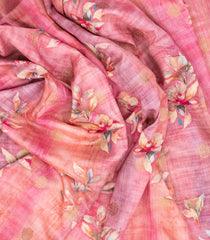 Peach Woven Art Tussar Saree With Printed Floral Motifs-BL3968