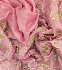 Bubblegum Pink Woven Blended Linen Saree With Embroidered Bird Motifs-BL3866