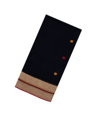 Black Handloom Bengal Cotton Saree With Buttas-BG1929-Black