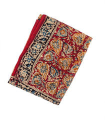 Crimson Woven Kalamkari Cotton Saree With Printed Floral Vine Motifs