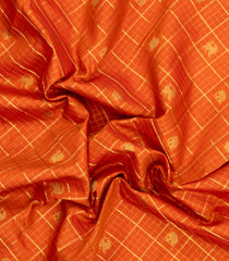 Orange Handloom Korvai Kanchipuram Silk Saree With Checks & Buttas-KA16058