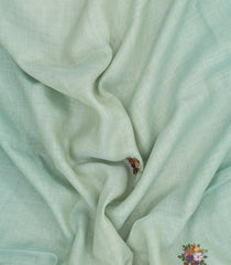 Turquoise Woven Linen Saree With Embroidered Tree Motifs-LI0753