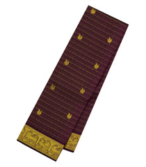 Dark Brown Handloom Kanchipuram Silk Saree With Stripes & Buttas-KA15016