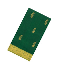 Green Handloom Silk Cotton Saree With Buttas & Contrast Zari Border-SC4650