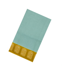 Turquoise Woven Blended Viscose With Zari Checks-BL5565