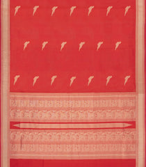 Red Handloom Silk Cotton Saree With Zari Buttas-SC4553