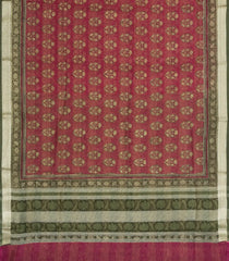 Pink Printed Chanderi Cotton Saree With Checks & Floral Motifs-CC1617