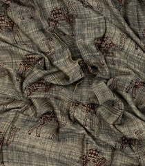 Grey Printed Jaipur Cotton Saree With Camel Motifs-PS0721