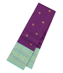 Dark Purple Handloom Korvai Kanchipuram Silk Saree With Checks & Buttas-KA16681