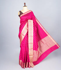 Magenta Woven Art Tussar Silk Saree With Floral Motifs-BL4624