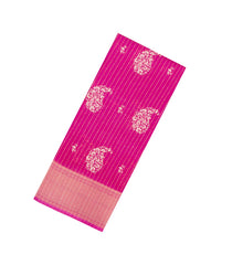 Hot Pink Printed Synthetic Dola Silk Saree With Motifs & Zari Stripes-SY0427