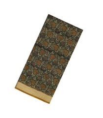 Dark Green Printed Chanderi Cotton Saree With Checks & Floral Motifs-CC1614