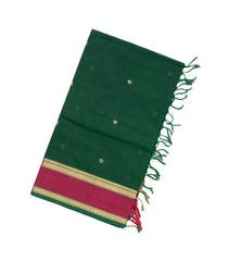 Dark Green Handloom Kanchi Cotton Saree With Annam Buttas-KC1453
