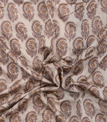 Cream Printed Chanderi Cotton Saree With Zari Border-CC1558