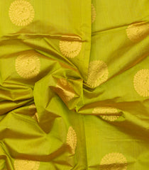 Green Handloom Silk Cotton Saree With Buttas & Contrast Zari Border-SC4674