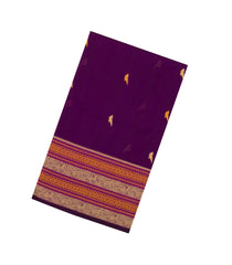 Magenta Handloom Silk Cotton Saree With Parrot Buttas Stripes-SC4043
