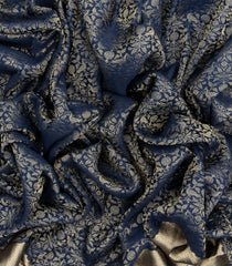 Indigo Mysore Crepe Silk Saree With Peacock Floral Motifs-MS3111