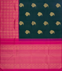 Teal Green Handloom Korvai Kanchipuram Silk Saree With Mango Buttas-KA14708
