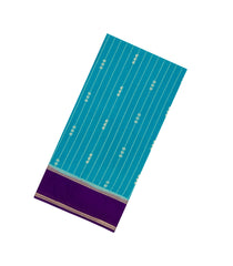 Cyan Woven Art Crepe Saree With Zari Stripes & Contrast Border-BL5134