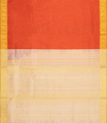Orange Handloom Silk Cotton Saree With Stripes & Contrast Pallu-SC4683
