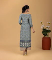 Teal Blue Printed Kurta-KR0863