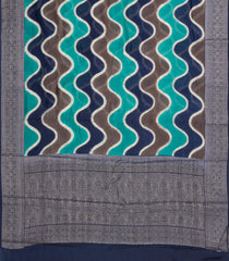 Cyan & Blue  Printed Chanderi Cotton Saree With Zari Border-CC1473