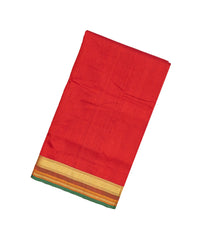 Red Handloom Silk Cotton Saree With Zari Border & Contrast Pallu-SC3729