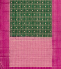 Dark Green Handloom Kanchipuram Silk Saree With Zari Checks & Contrast Border-KA14890