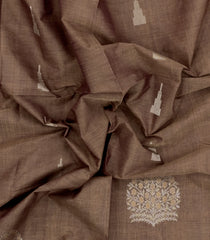 Dark Beige Handloom Village Cotton Saree With Buttas-VC1603