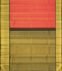 Red Handloom Korvai Kanchipuram Silk Saree With Green Border-KA16363