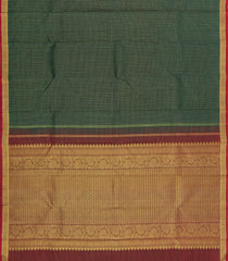 Dark Green Handloom Kanchipuram Silk Saree With Zari Checks-KA15466