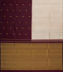 Cream & Maroon Handloom Half & Half Kanchipuram Silk Saree With Buttas-KA14757