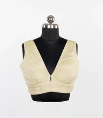 Cream Metallic Tissue Sleeveless V-Neck Blouse-RB5268