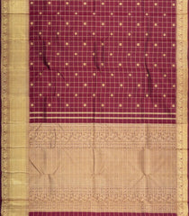 Crimson Handloom Kanchipuram Silk Saree With Zari Checks & Buttas-KA15668