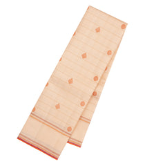 Cream Handloom Kanchipuram Silk Saree With Zari Checks & Buttas-KA15270