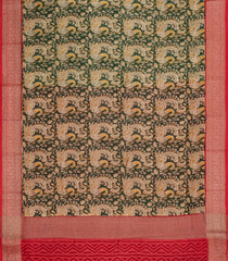 Green Printed Chanderi Cotton Saree With Zari Border-CC1504