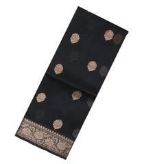 Black Handloom Banarasi Organza Silk Saree With Floral Motifs-BE1402