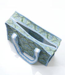 Green Bagru Printed Handmade Cotton Quilted Tote Bag With Zipper-ACS1042