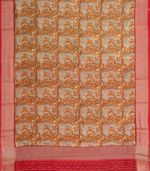 Orange Printed Chanderi Cotton Saree With Zari Border-CC1573