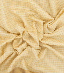 Cream Woven Linen Saree With Checks & Bottle Green Selvage-LI0688
