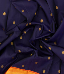 Navy Blue Handloom Korvai Kanchipuram Silk Saree With Orange Border-KA14008