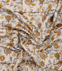 Taupe Handloom Tussar Silk Saree With Yellow Printed Motifs-TU3439