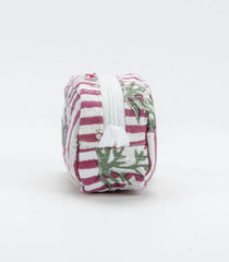 WHite Cotton Bagru Printed Coin Pouch With Zipper-ACS1075