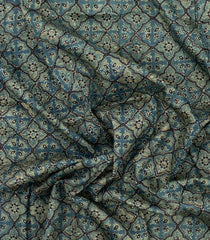 Aquamarine Woven Pure Silk Saree With Ajrakh Print-TU3211