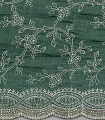Green Synthetic Vichitra Saree With Zari Embroidery & Stone Work-BL5455