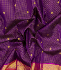 Dark Purple Handloom Kanchipuram Silk Saree With Checks & Buttas-KA15263