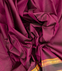 Dark Magenta Handloom Kanchipuram Silk Saree With Checks & Contrast Border-KA13265