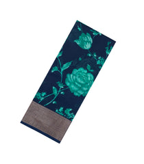 Midnight Blue Printed Chanderi Cotton Saree With Zari Border-CC1695