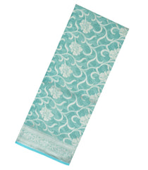 Turquoise Handloom Banarasi Tissue Silk Saree With Floral Vine Motifs-BE1410
